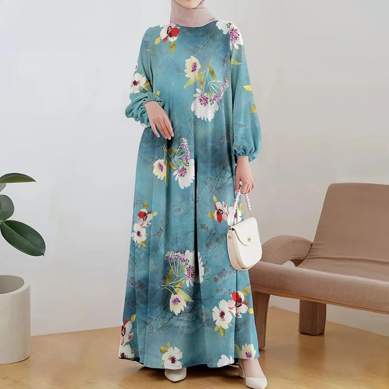 

Женские платья, Коллекция весна/лето, Повседневная уличная мода, Мусульманские платья, С принтом роз, Элегантные длинные платья, 2025 5XL бежевый