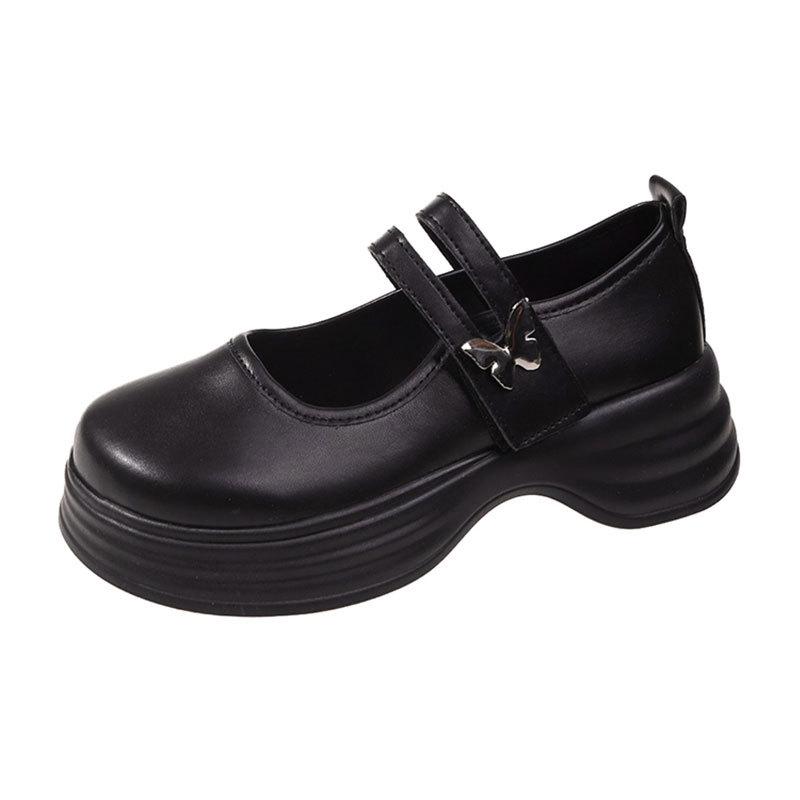 Lightweight platform sole Mary Jane shoes women's shoes 2025 new one-line butterfly buckle single shoes black non-slip muffin small leather shoes