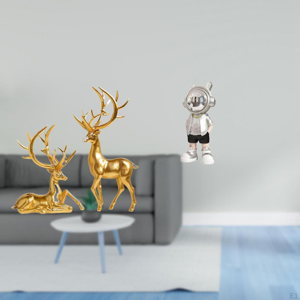 Resin Deer Astronaut Sculptures Modern Creative Figurines for Living Room Countertop Fireplace Shelf