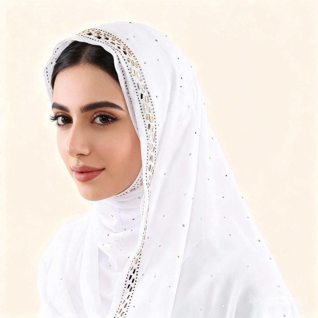 Pearl Chiffon Rhinestone Ethnic Scarf Shawl