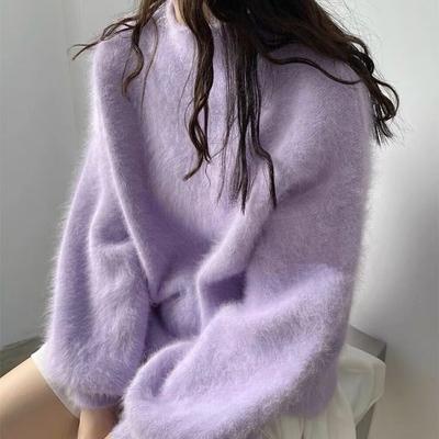 Soft and Cozy White Mink Sweater Loose Fit and Thick Knit for Women