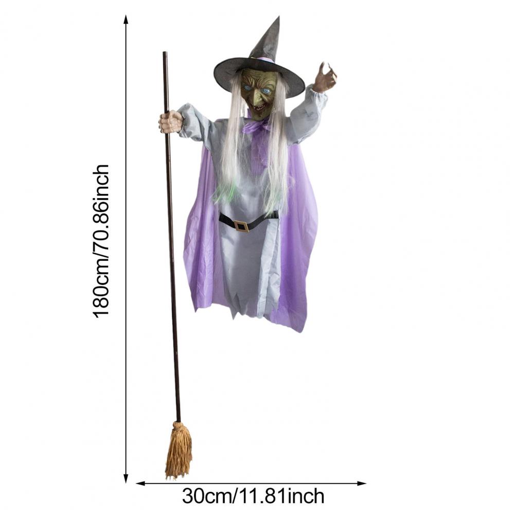 Halloween Witch Decoration Large Spooky Sound Effects Flying Witch With Lights Motion Sensor Floating Witch With Broom For Yard