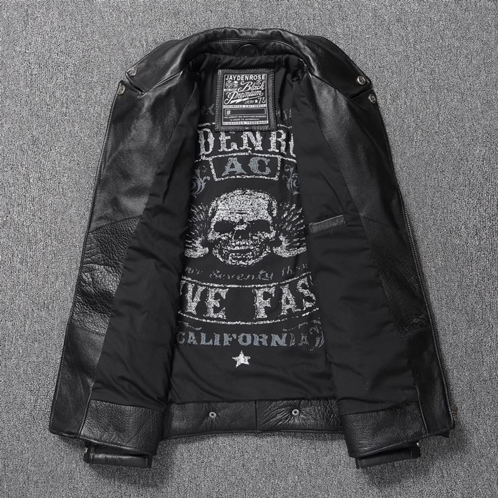 Chinese Size Real Cowhide Coat Genuine Leather Clothes Men's Motorcycle Skull Motorcycle Riding Jacket Autumn