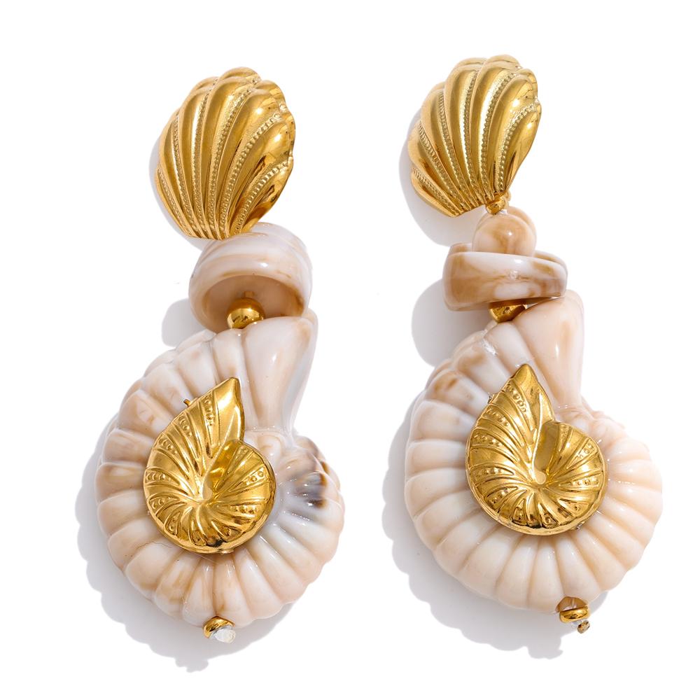 

Yhpup Ocean Series Resin Shell Conch Drop Dangle Earrings for Women Stainless Steel Summer Holiday Daily Attractive Jewelry New