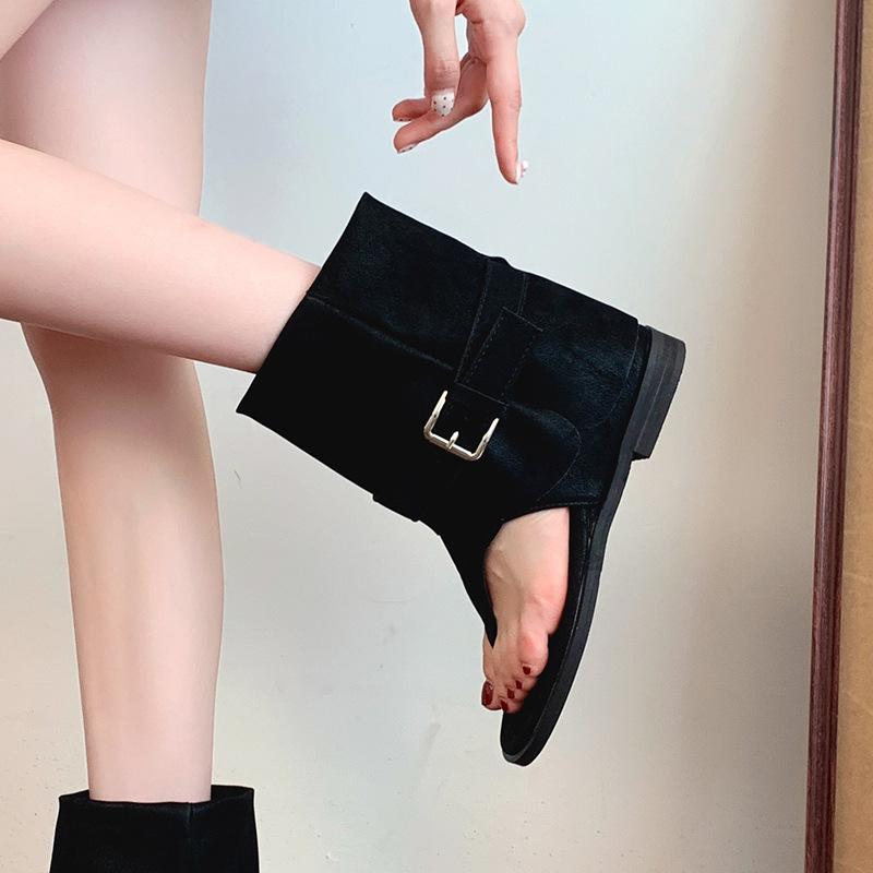 Retro Open-toed Cool Boots Fashionable Versatile Toe Inner Heightening Trouser Boots 2025 Summer Thin Roman Boots
