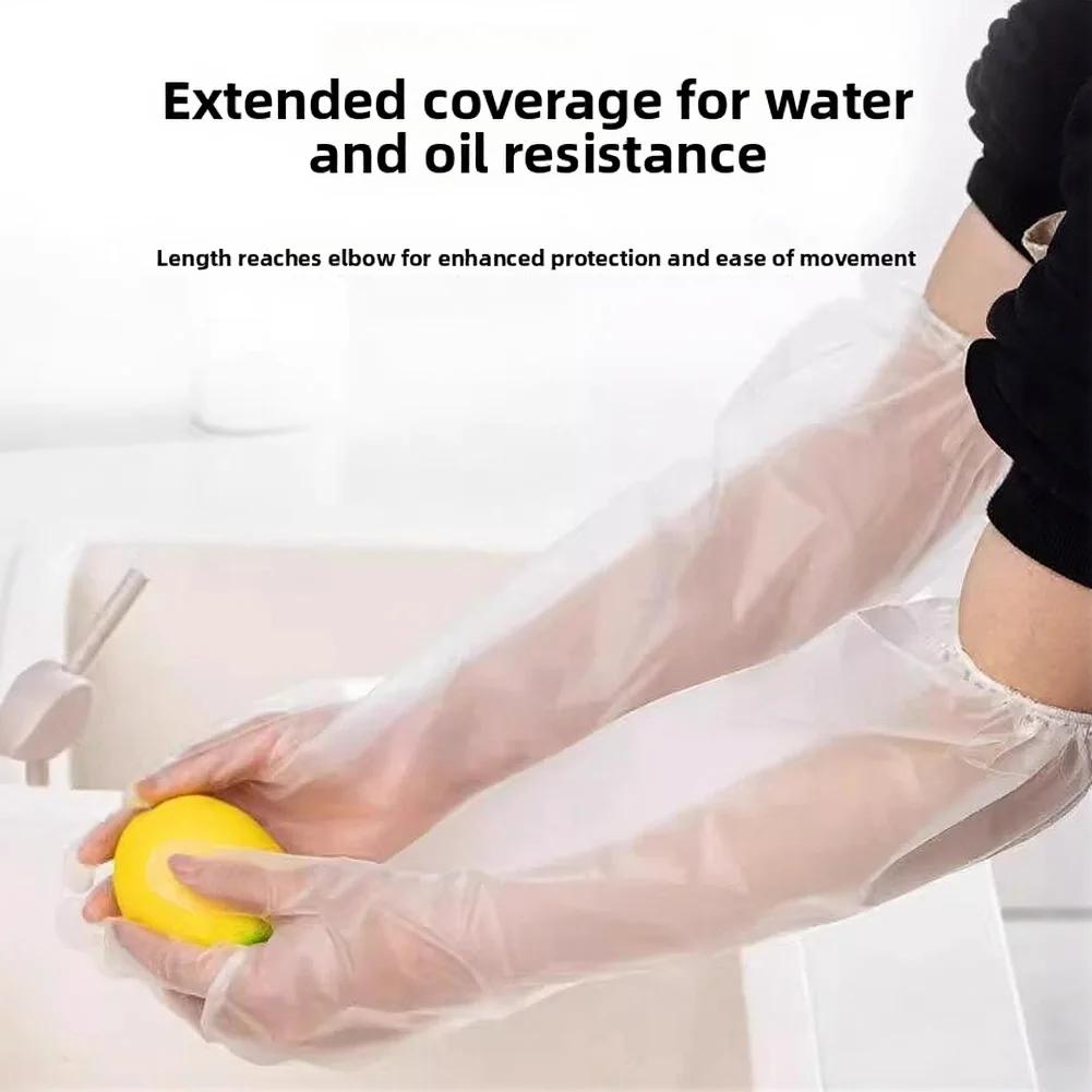 60pcs Long-sleeved Gloves Elastic Disposable Gloves With Extended Cuffs Household Cleaning Highly Elastic 60cm PE Film Gloves