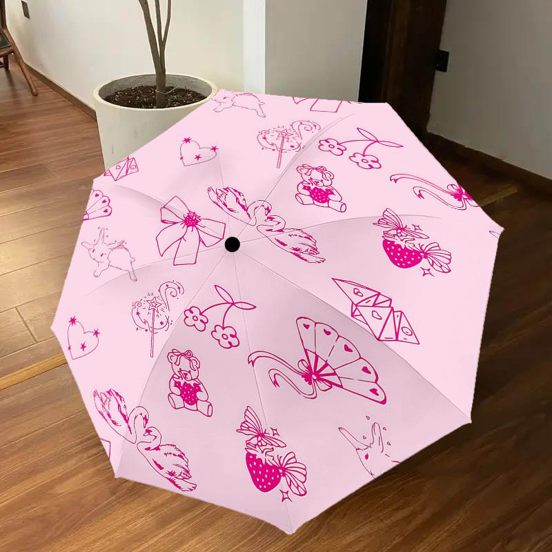 1pc pink rabbit Automatic Open/Close Umbrella Compact Folding Umbrella with 8-Rib Shaft for Women/Men, Elegant Birthday1218S