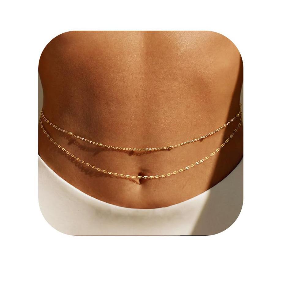 18K Gold Plated Stainless Steel Double-Layer Body Chain Set with Clip Ball and Waist Chain