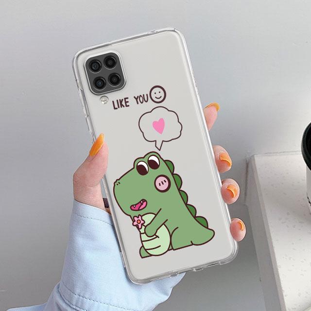 

Прозрачный чехол для Samsung Galaxy A52 A12 A51 A32 A21s A71 A32 A22 50 A70 A31 A72 5G, чехол для телефона, милый чехол с маленьким динозавром Samsung A20e