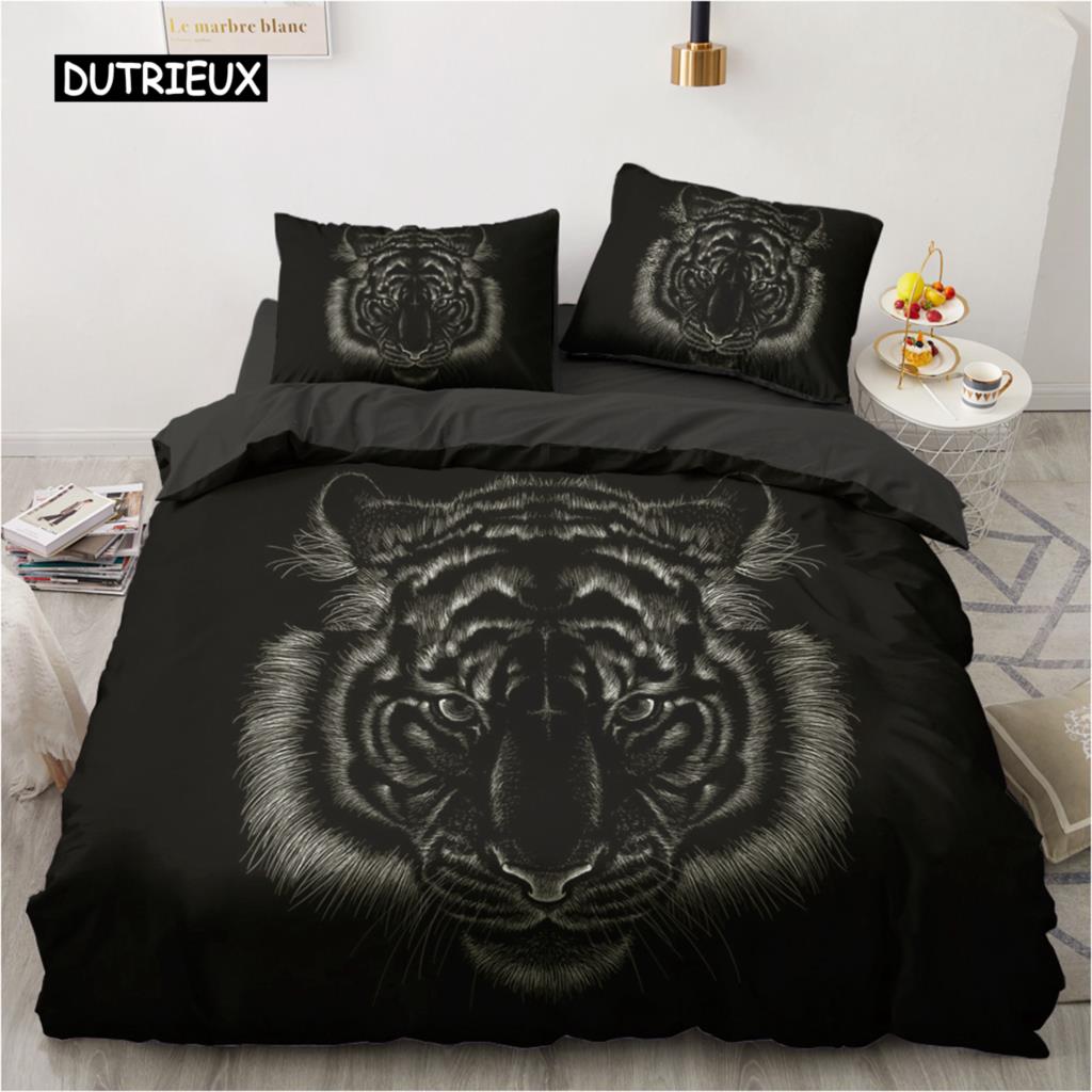 Schwarzes Tier Bettbezug Set Tigerdruck Bettwäsche Set für Kinder Jugendliche Einzelbett Twin Doppelbett Queen King Größe Polyester Steppdeckenbezug
