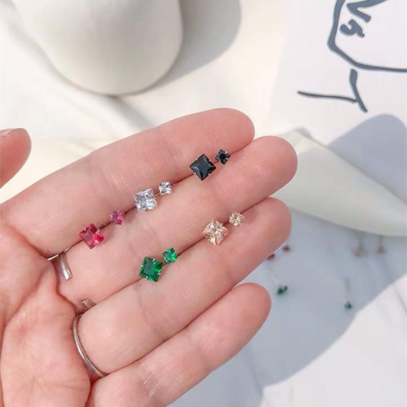 Beixi Five-Color Mini Stone S925 Sterling Silver Earrings - Simple, Fashionable, Celebrity Style