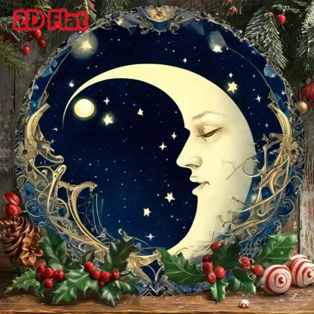Art Mural Rond en Métal Lune Céleste Décoration de Maison Panneau Accrochage Halloween Image