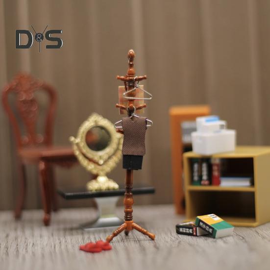 1:12 1:Miniatur-Puppenhauszubehör im Maßstab 6, Miniatur-Hut- und Garderobenständer, Bücher-Kleiderbügel-Set, kleine Sachen für das Puppenhaus-Schlafzimmer