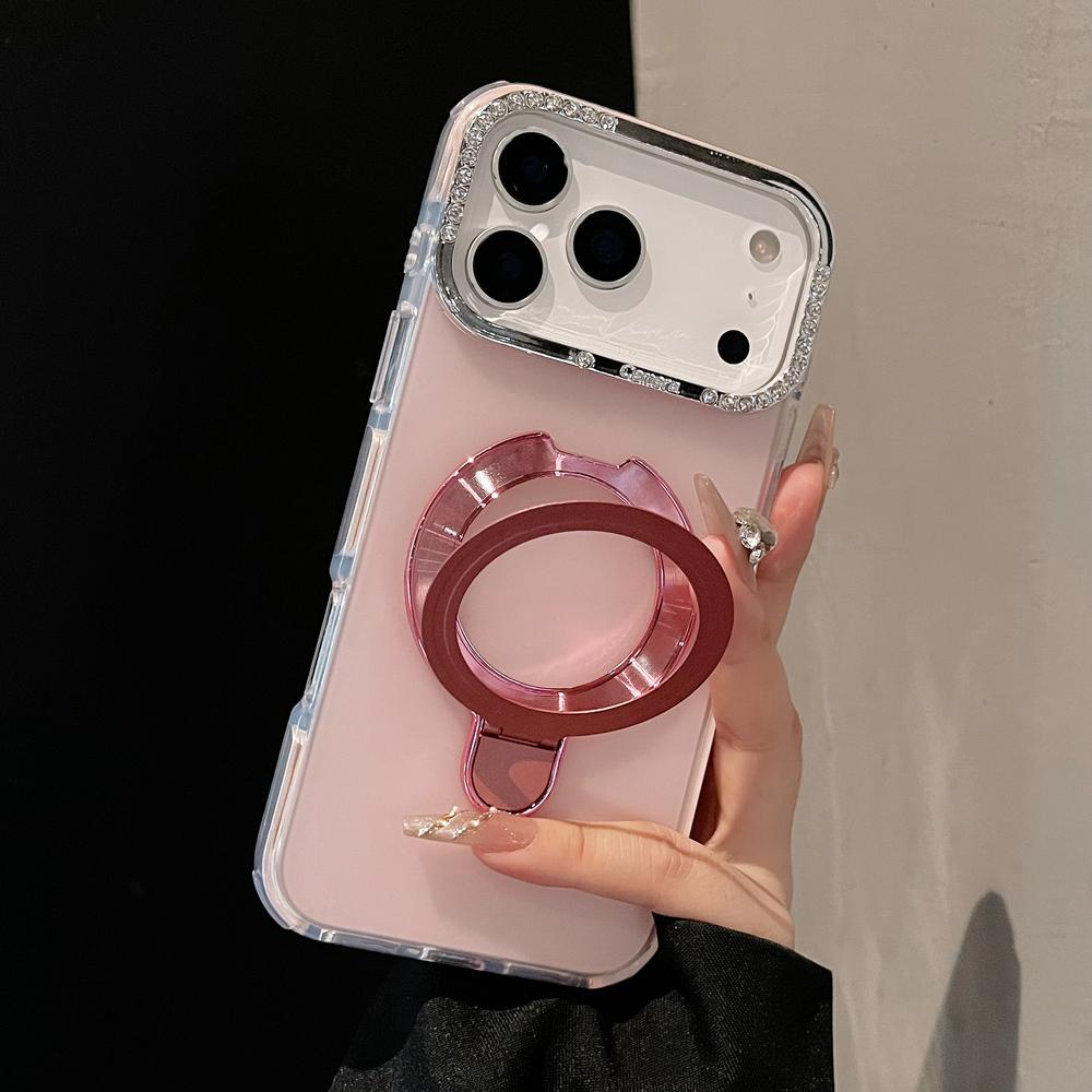 KEYSION Magnetic Jewelled Case for iPhone 16 17 Pro Max Air 16 Plus Transparent Matte TPU+PC Shockproof Ring Stand Phone Cover