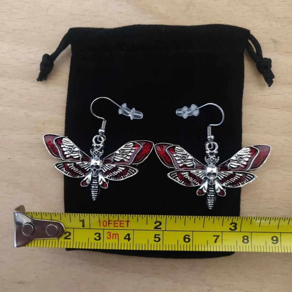 Personality Gothic Blood-red Death Moth Skull Dangle Earrings for Women Halloween Party Demon Slayer Jewelry Accessories Gifts
