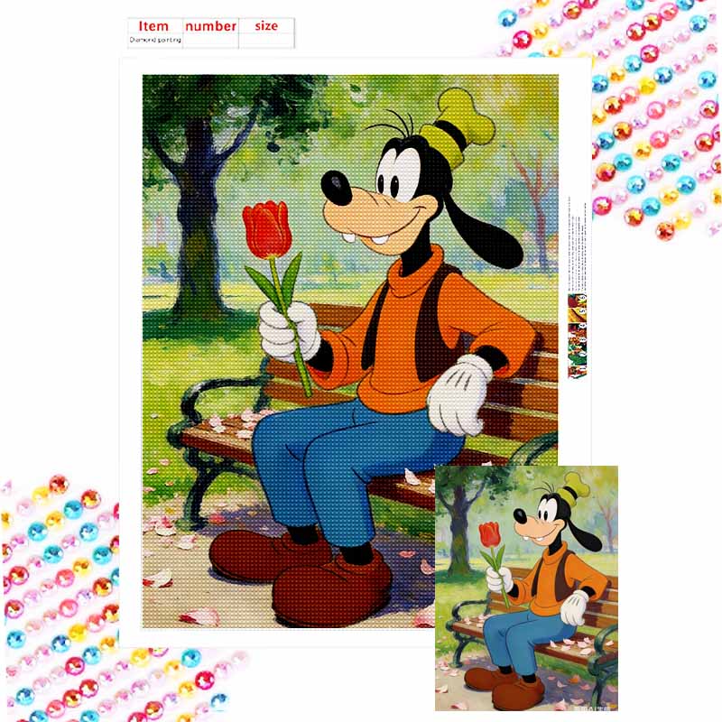 Disney diamond painting handmade diy flat 5D Goofy holding red tulip flower painting art home decoration Round 20x30cm