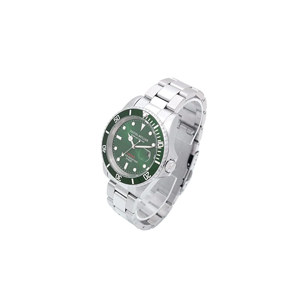Daniel Muller DM-2018GN All Stainless Steel 10 ATM Waterproof Diver's Watch Green