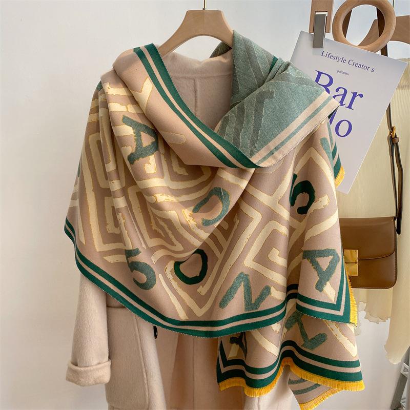 Scarf Women's Winter Style Foreign Style Fashionable Versatile Shawl with Thickened Warm Long High-end Imitation Cashmere Scarf