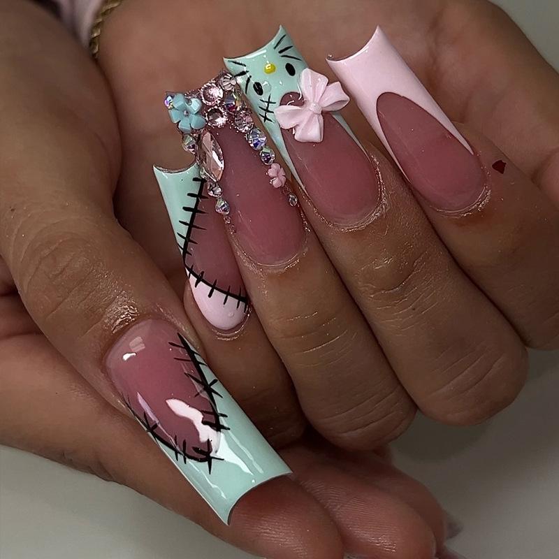 

Накладные ногти Long Wear Flash Color Diamond Bow — европейский и американский стиль