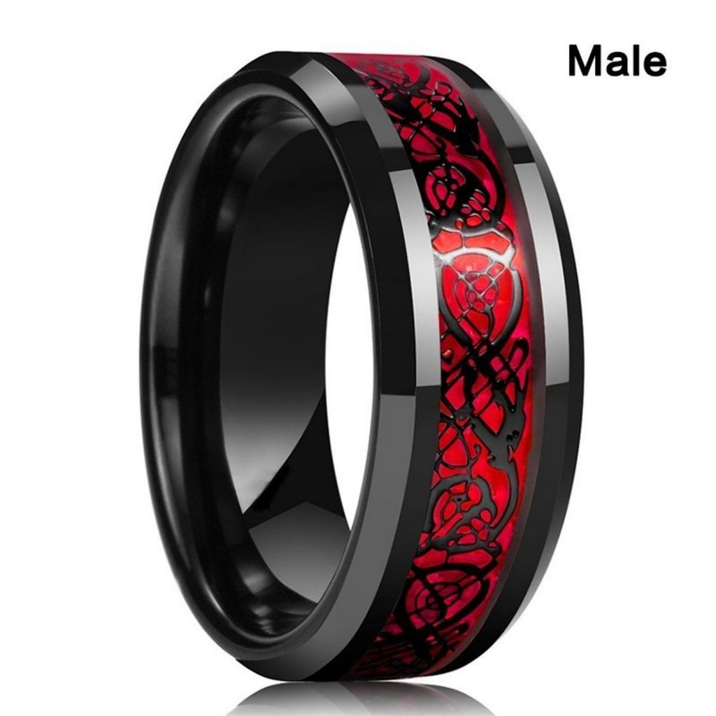 Fashion Women's Two-piece Ring Red Green European and American Stainless Steel Dragon Pattern Couple Ring
