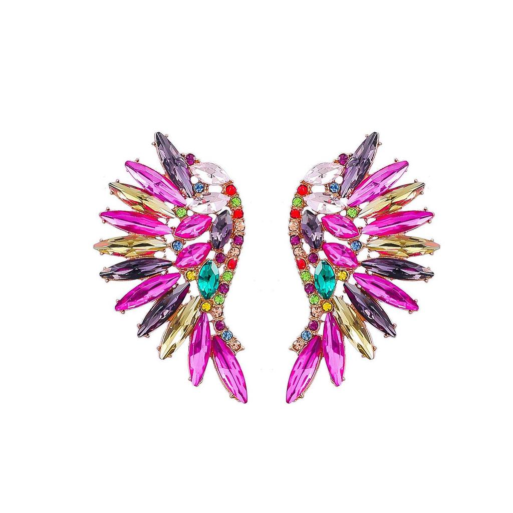 European and American Luxury Colorful Rhinestone Flower Stud Earrings for Women