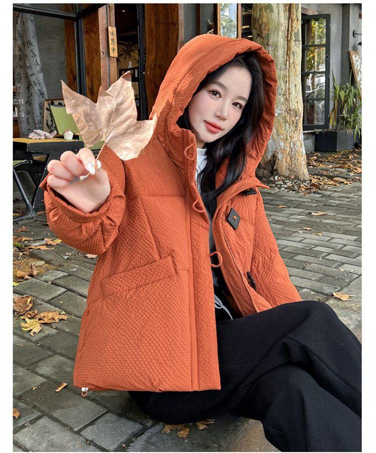 Damen Kurze Kapuzen-Winddichte Verdickte Warme Winterjacke mit Raglanärmeln