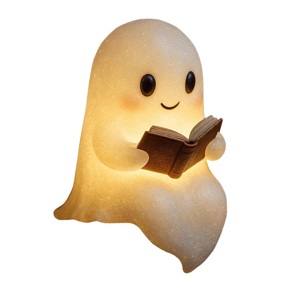 Ghost Reading Book Lamp Novelty Statue Halloween Decor Spooky LED Night Light Decorative for