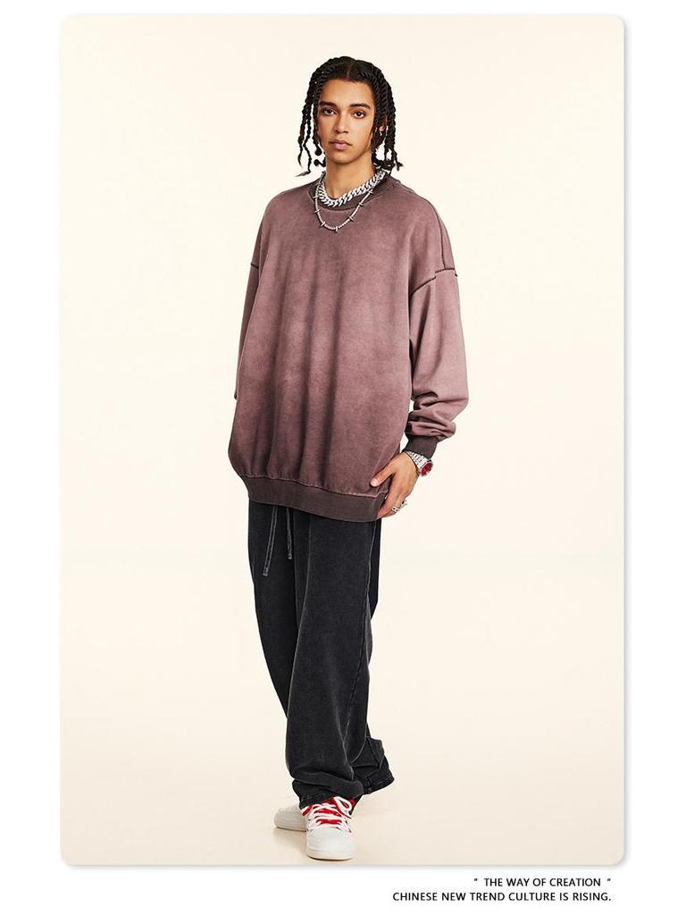 BE Men's Fashion | 2025 Autumn Oversized Round Neck Sweatshirt - European & American Trend, High-Quality, Basic Style, Washed Loose Fit