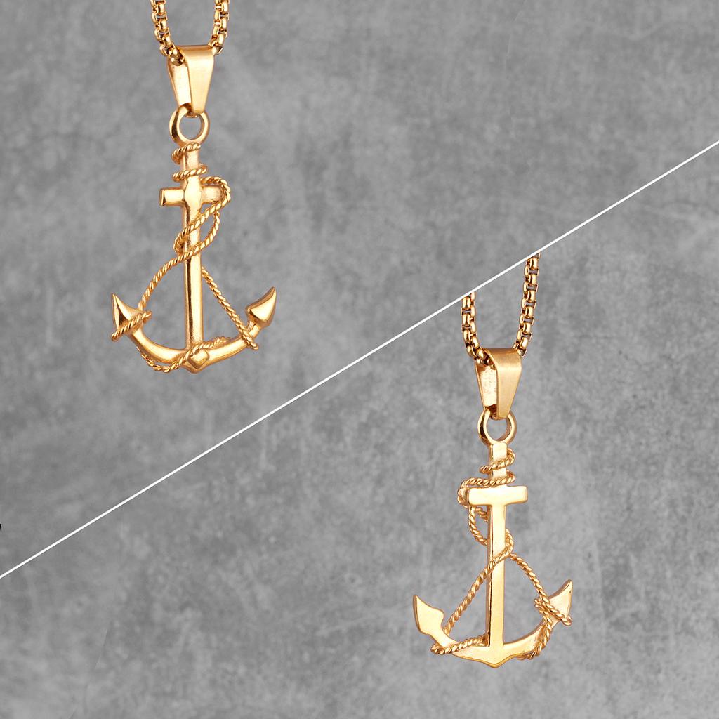 Golden  Color Anchor Men Necklaces Pendants Chain Punk for Boyfriend Male Stainless Steel Jewelry Creative Gift Wholesale