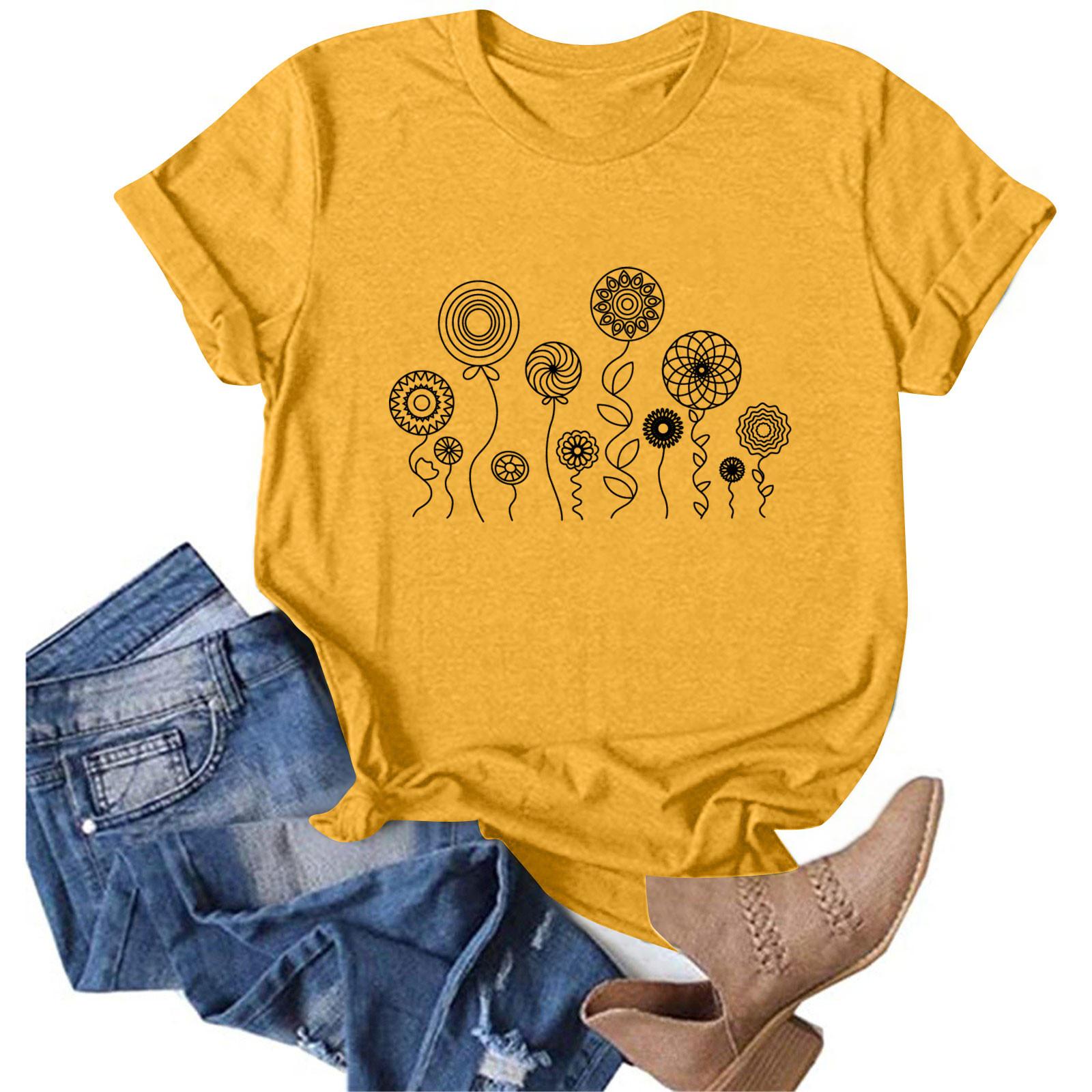 

Женская модная повседневная футболка с круглым вырезом и принтом, пуловер с короткими рукавами, топ XL жёлтый