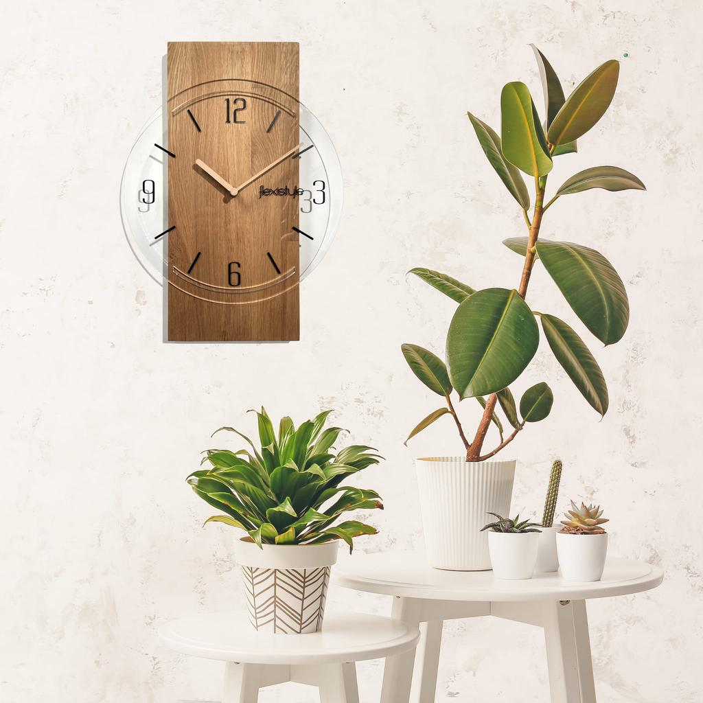 Wooden wall clock Geometric 40cm transparent dial