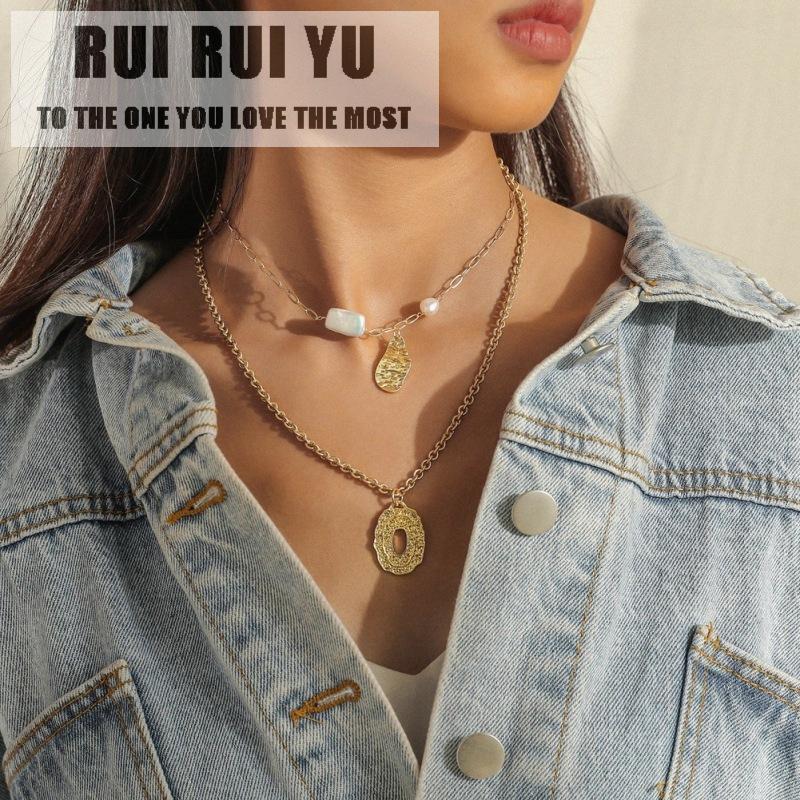 

RUI RUI YU Креативное двухуровневое ожерелье, модное полое геометрическое жемчужное кулон, цепочка на ключицы, ювелирные изделия