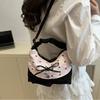 New Lace Plaid Patchwork Handbag French Bow Underarm Bag Small Versatile Cute Sweet Canvas Shoulder Bag Fashion Crossbody Bag