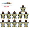 11Pcs Medieval Stormwind Soldiers Golden Knights Building Blocks Accessories Helmet Sword Weapons Action Figures Kids Toys Gifts