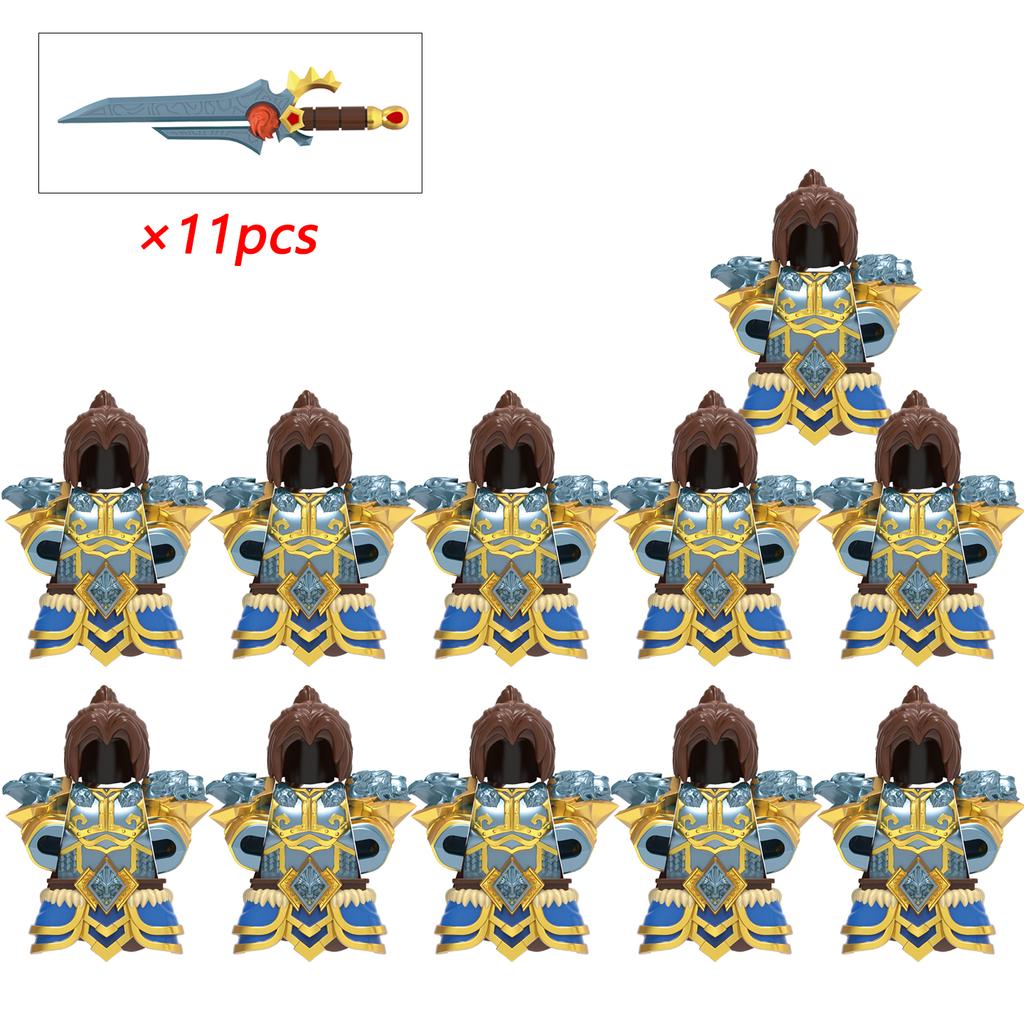 11Pcs Medieval Stormwind Soldiers Golden Knights Building Blocks Accessories Helmet Sword Weapons Action Figures Kids Toys Gifts