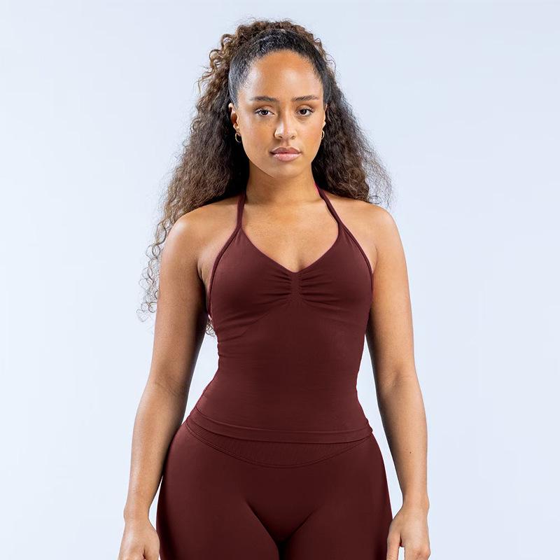 Dfyne Stoßfester Neckholder-Sport-BH mit Brustpolster - High-Intensity-Yoga-Camisole für Damen