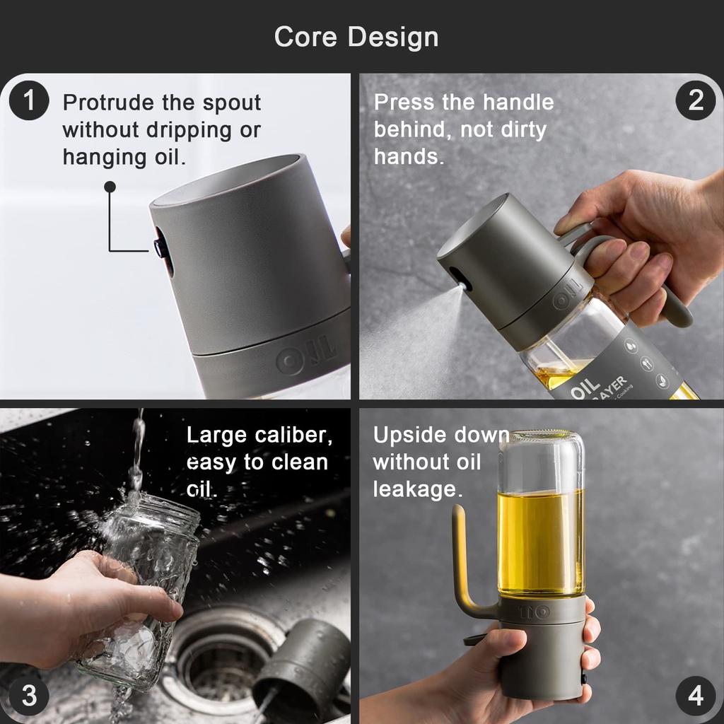 250ml 2in1 Glass Oil Sprayer Bottle for Cooking Oil Dispensers BBQ Olive Oil Sprayer Jar Mister for Air Fryer Baking Kitchen