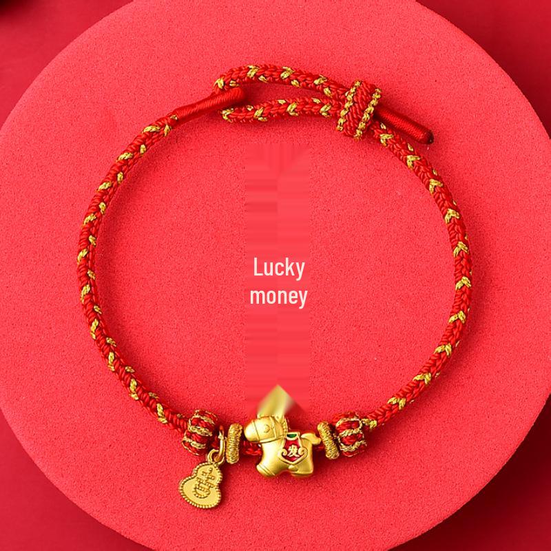 Red String Bracelet for Year of the Horse: Matte Gold-Plated Hand-Woven Accessory - Good Luck Gift