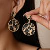 European and American autumn and winter retro geometric round flower leopard print silver needle earrings Maillard niche earrings