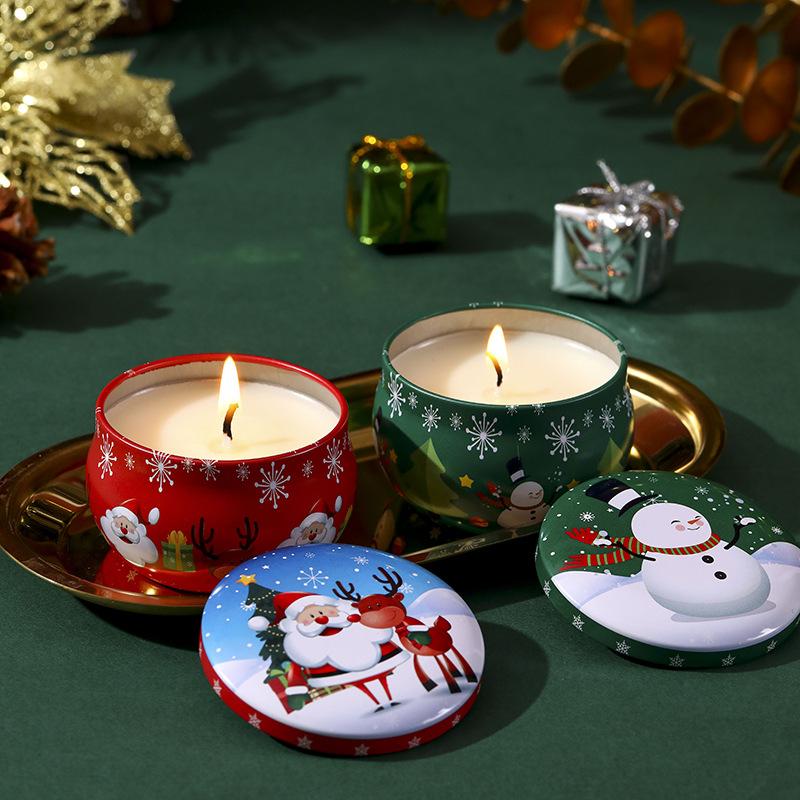 Festive Christmas Tin Candle 4-Piece Set - Scented Gift Box for Christmas Eve, Holiday Decor & Party Souvenir