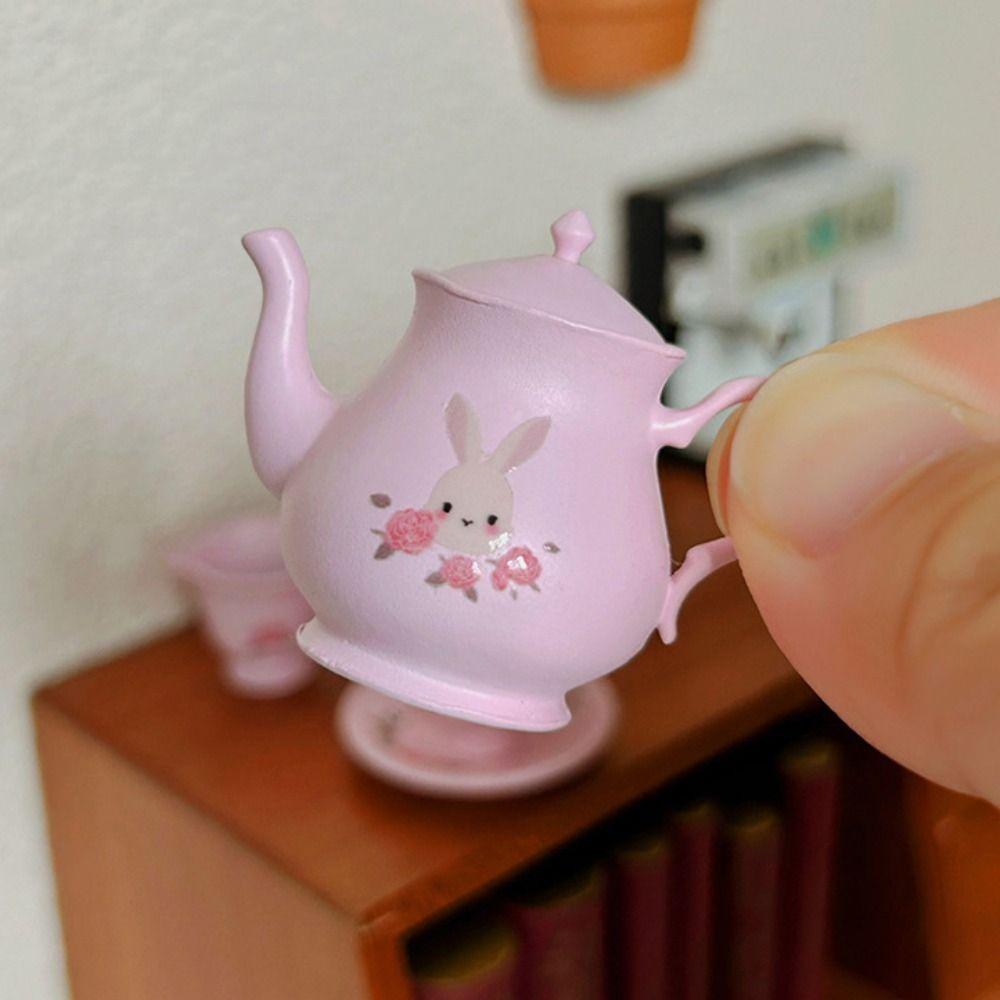 5Pcs/Set Model Miniature Porcelain Tea Cup Set Teapot Miniature Scene Toy  Miniatures Scene