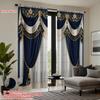 2 Stück Luxus-Stil Halbtransparente Polyester-Vorhänge mit goldener Quastenverzierung, Marineblaues Satin, Exquisite Schnitzerei für reichen Fall