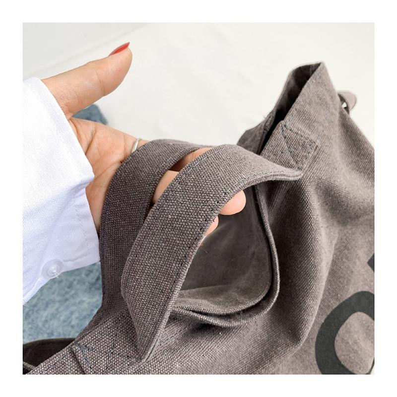 Canvas Bag Women Shoulder Crossbody Bag Letter Print Cloth Bag College Student Class Tutoring Artistic Minimalist Large Capacity