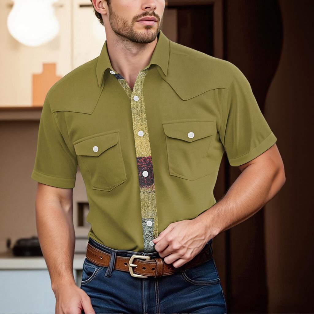 Men'S Fashionable Lapel And Shoulder Length Short Sleeved Casual Top
