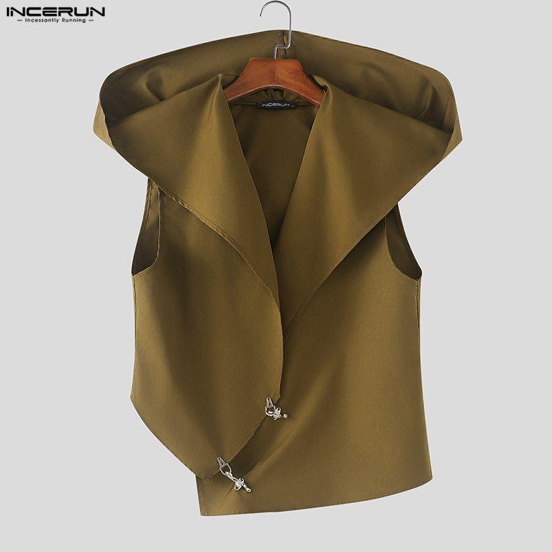 INCERUN Men Sleeveless Thin Irregular Casual Loose Fit Hooded Tank Tops