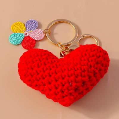 Neuer handgestrickter Blumen-Schlüsselanhänger Gehäkelter Liebesherz-Schlüsselanhänger Anhänger für Autoschlüsselhalter Handtaschen-Dekoration Schmuck Geschenke