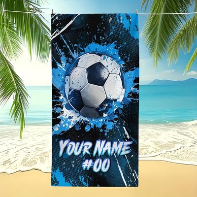 Custom Soccer Ball Beach Towel Personalized Name Print Soft Quick-Dry Large Bath Towel for Sports Fans Kids Gift