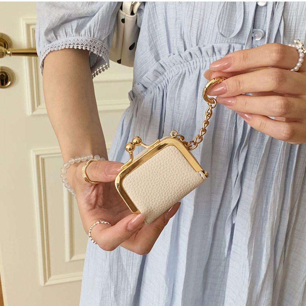 Multicolored Kiss Lock Coin Purse With Keychain Small Item Bag Simple Leather Jewelry Bag Ring