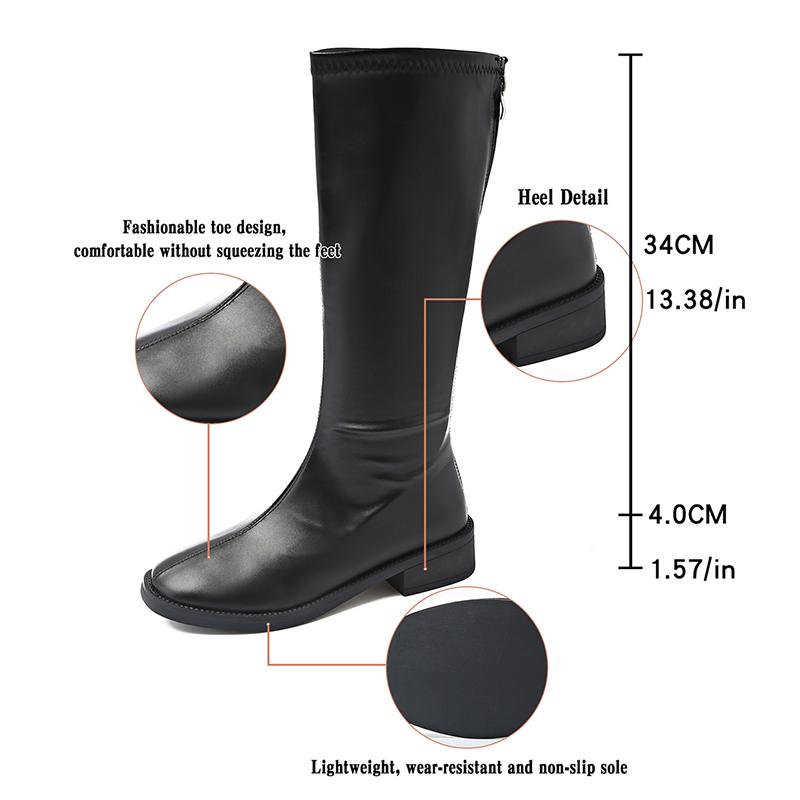 Fashion Autumn Winter Black Knee High Boots Women 2025 Back Zipper Low Heel Pu Leather Boots Woman Plus Size 35-43 Punk Long Botas Mujer