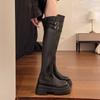 Black over-knee skinny boots women's autumn and winter new British thick heel platform boots belt buckle temperament women's boots